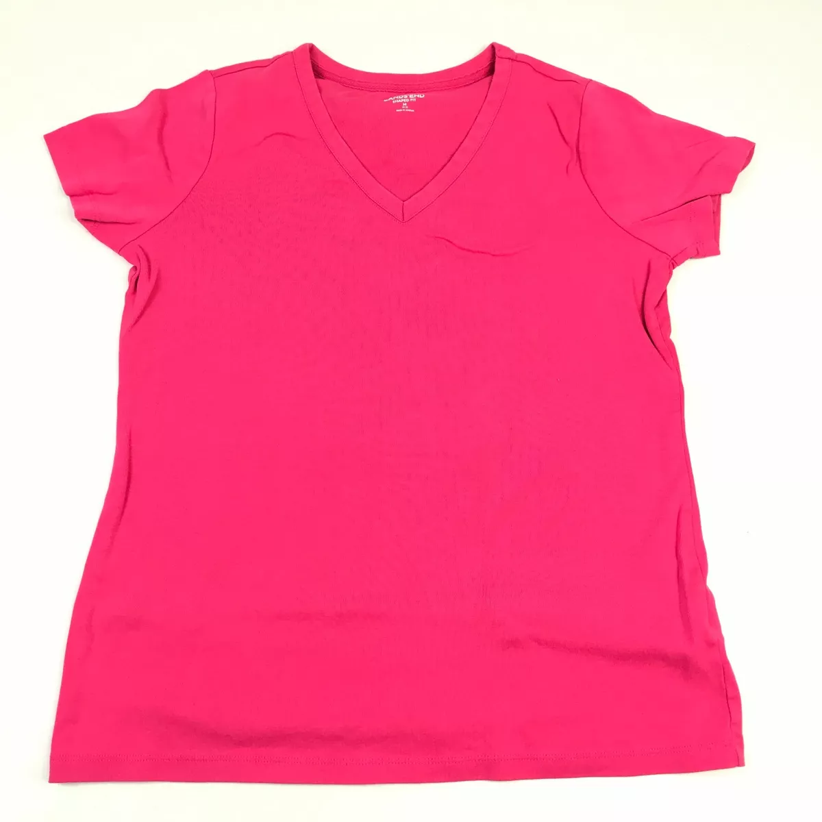 Lands End Womens Shaped Fit T-Shirt Pink Cotton V-Neck Tee Short Sleeve M  Medium