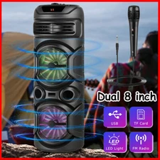 Portable Bluetooth Speaker FM Power Dual 8" Subwoofer  DJ System Bass Sound AUX