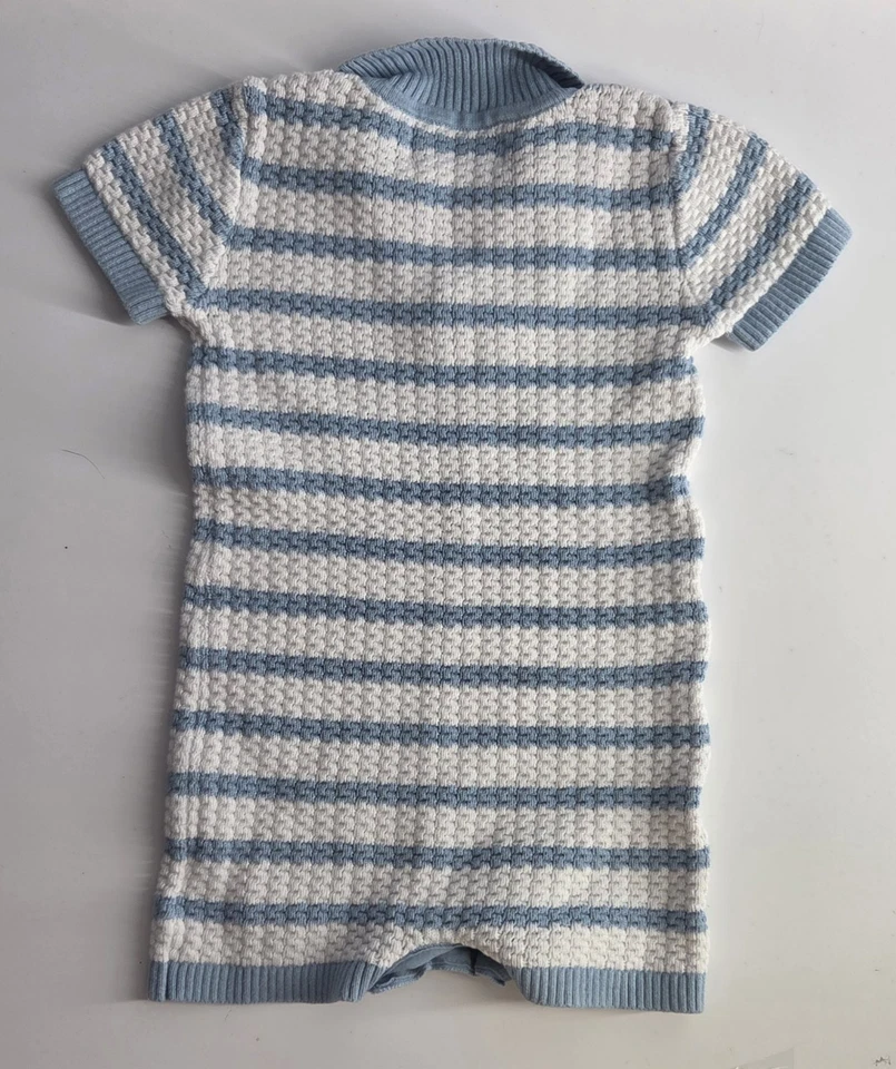 Suéter-Tejido Henley Mameluco Antiguo Azul Marino Niño Azul Blanco Una Pieza 18-24M Foto 2 de 4
