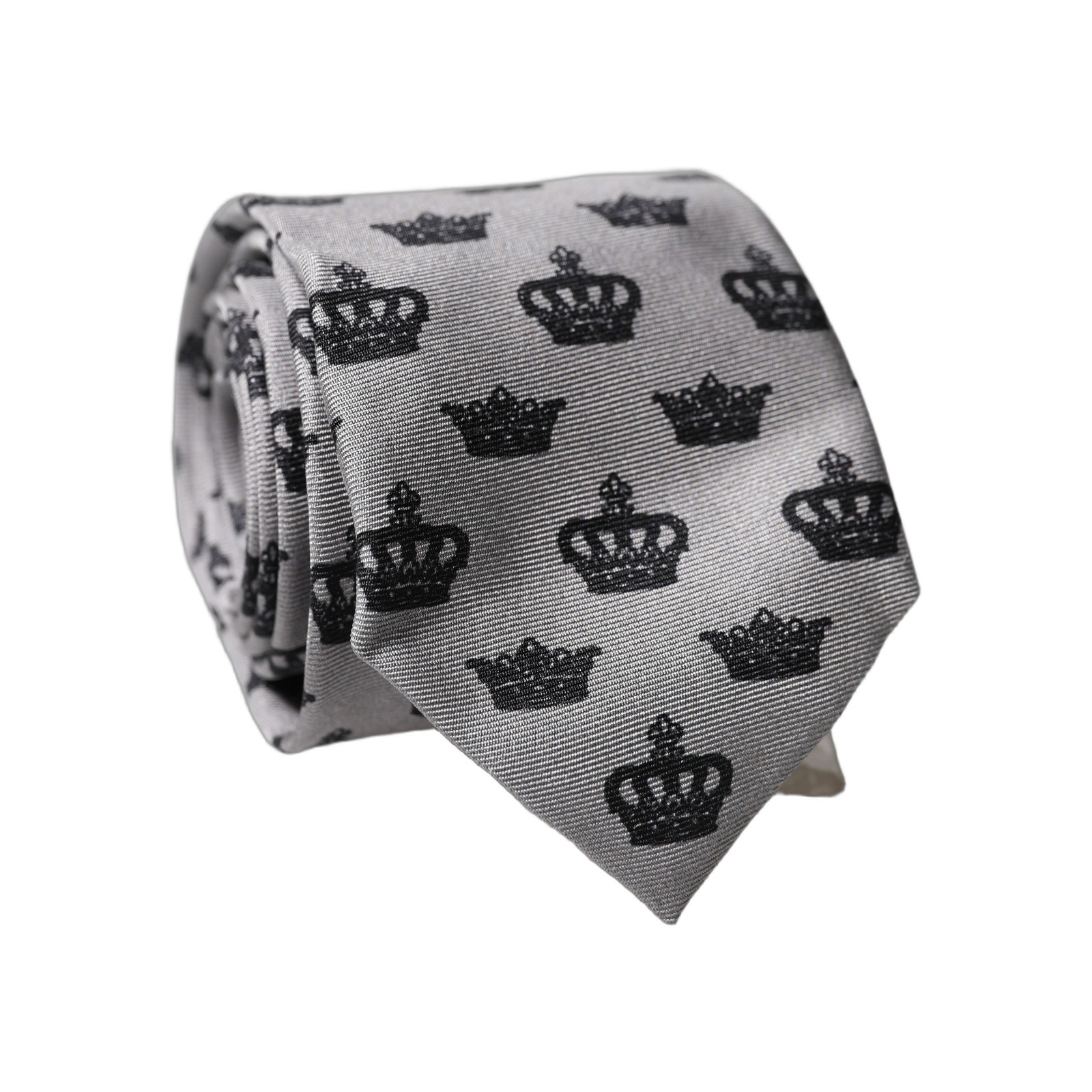 DOLCE - GABBANA Tie Gray Crown Fantasy Silk Adjustable Men Tied Necktie 180usd 19890₽