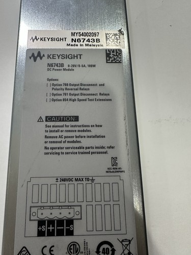 Agilent Keysight N6743B DC Power Module, 0-20V, 0-5 A, 100W