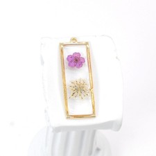 4PCS Gold Tone Real Dried Daffodil Flower Resin Rectangle Charm GYX2906