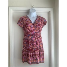 Temofon Women's Floral V-Neck Wrap Dress Short Sleeve Boho M