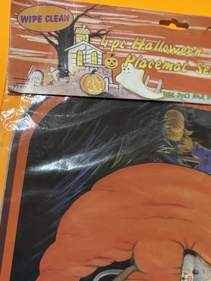 Vtg Wall Diecut Halloween Pumpkin Ghost Decoration Placemat Lot NOS Set 4 Mice - Image 4 of 4