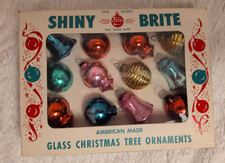 Small Vintage 1950 Shiny Brite Bells, Round, Lantern Christmas Ornament Box Set