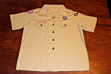 Boy Scouts of America BSA Women's Shirt Tan X-Large XL 18-20 Sewn Patches