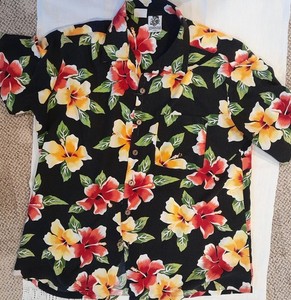 Vtg. Kennington Mens Hawaiian Shirt Hibiscus & beautiful Lady Graphics XL Rayon