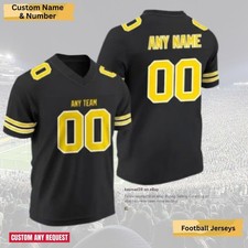 Custom Black Gold Accent Football Jersey Team Name Number Gift S-5XL