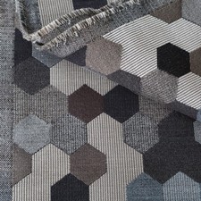 Vtg MCM Carnegie Upholstery Fabric "Maxwell Street" Hexagon Silver, Black 3.2 yd