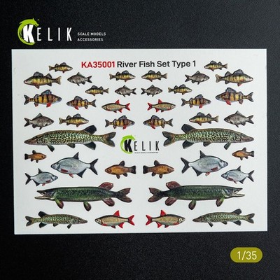 River Fish set Type 1 3D Decal for Dioramas Scale 1/35 - KeliK KA35001