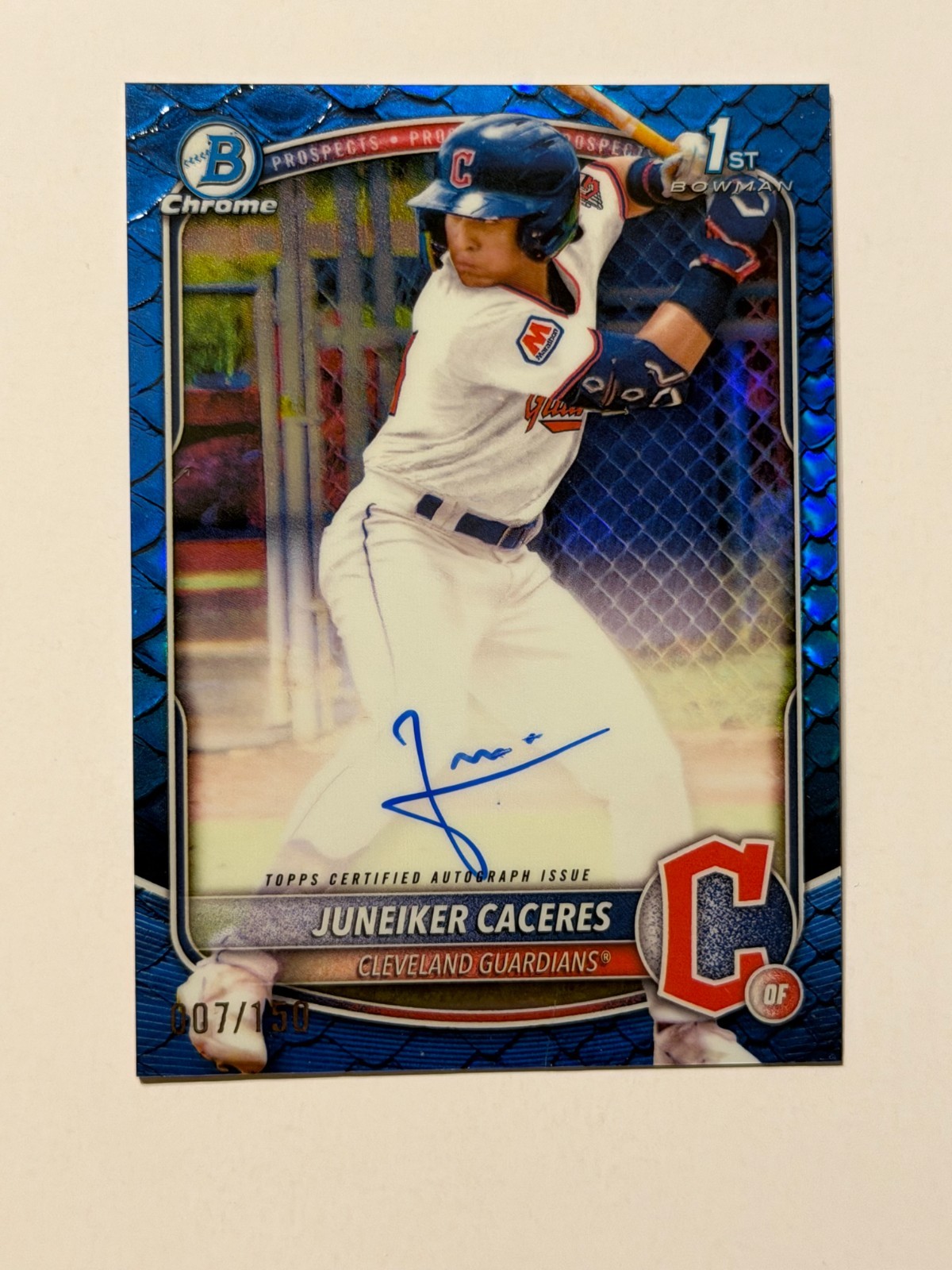 2025 Bowman Chrome Juneiker Caceres #CPA-JUC Blue Reptilian Auto /150 Guardians