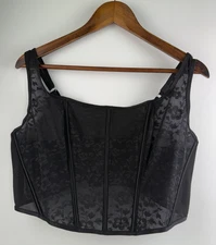 Curvy Couture  Boned Long Line No-Show Lace Bustier Bra Top  Black  3XL NWT