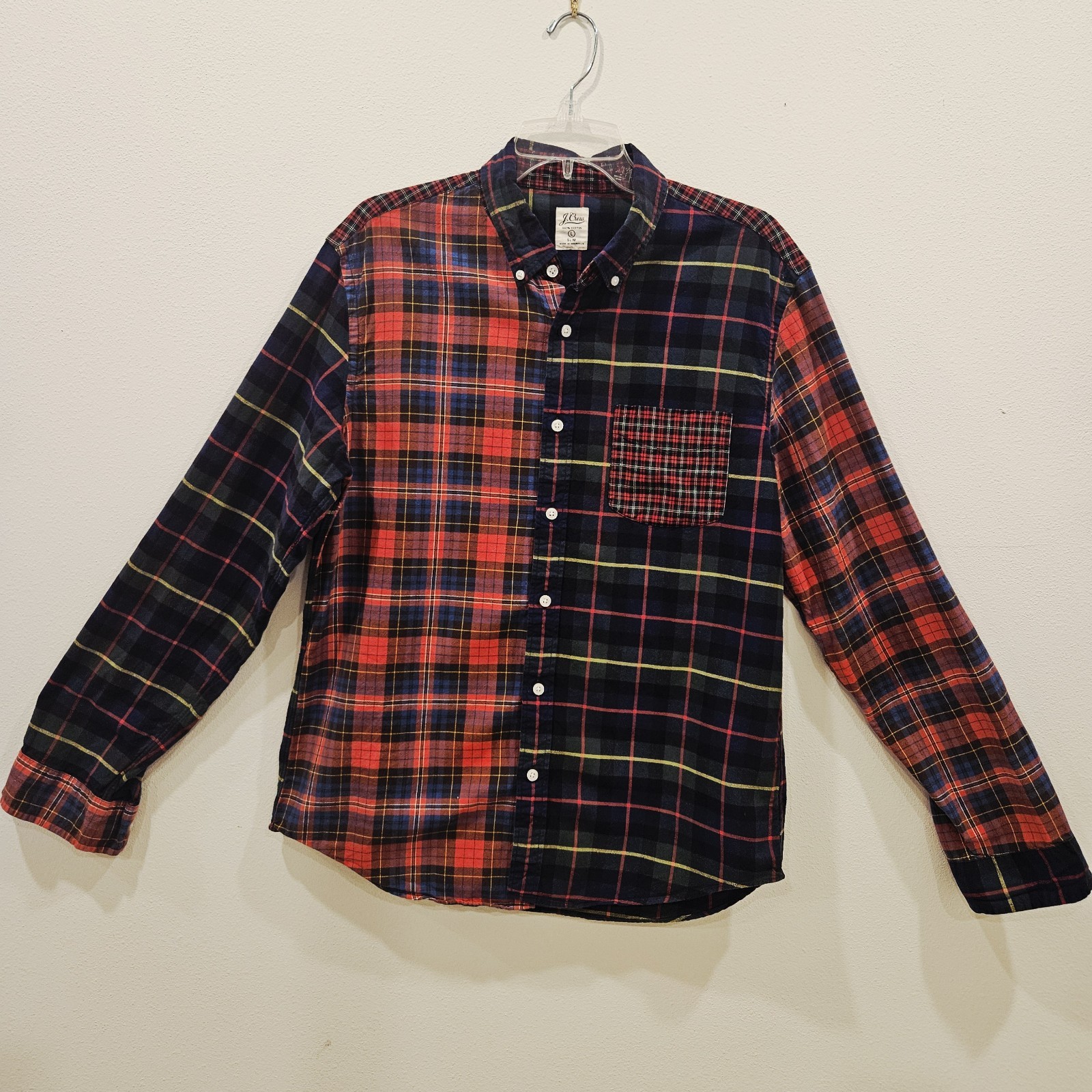 J Crew Button Down Shirt Plaid Patchwork 100% Cot… - image 1