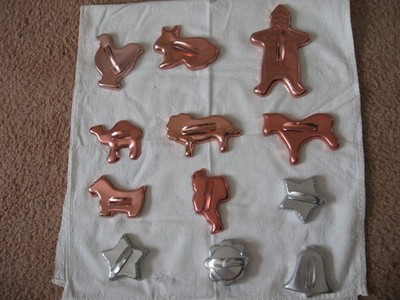 VINTAGE Copper & Aluminum Color Handled Christmas-Easter-Misc Cookie Cutters 
