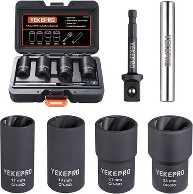6 PCS Lug Nut Removal Tool, 1/2-inch Drive Impact Twist Socket Set & Bolt Extrac