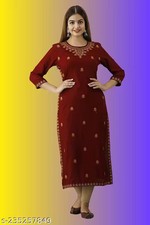 Women MAROON COLOUR SOLID STRAIGHT EMBROIDERED KURTI for women