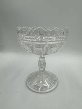 Vintage Press Glass Zippr Pattern Pedestal Compote Dish 5.5” NEW NO TAG