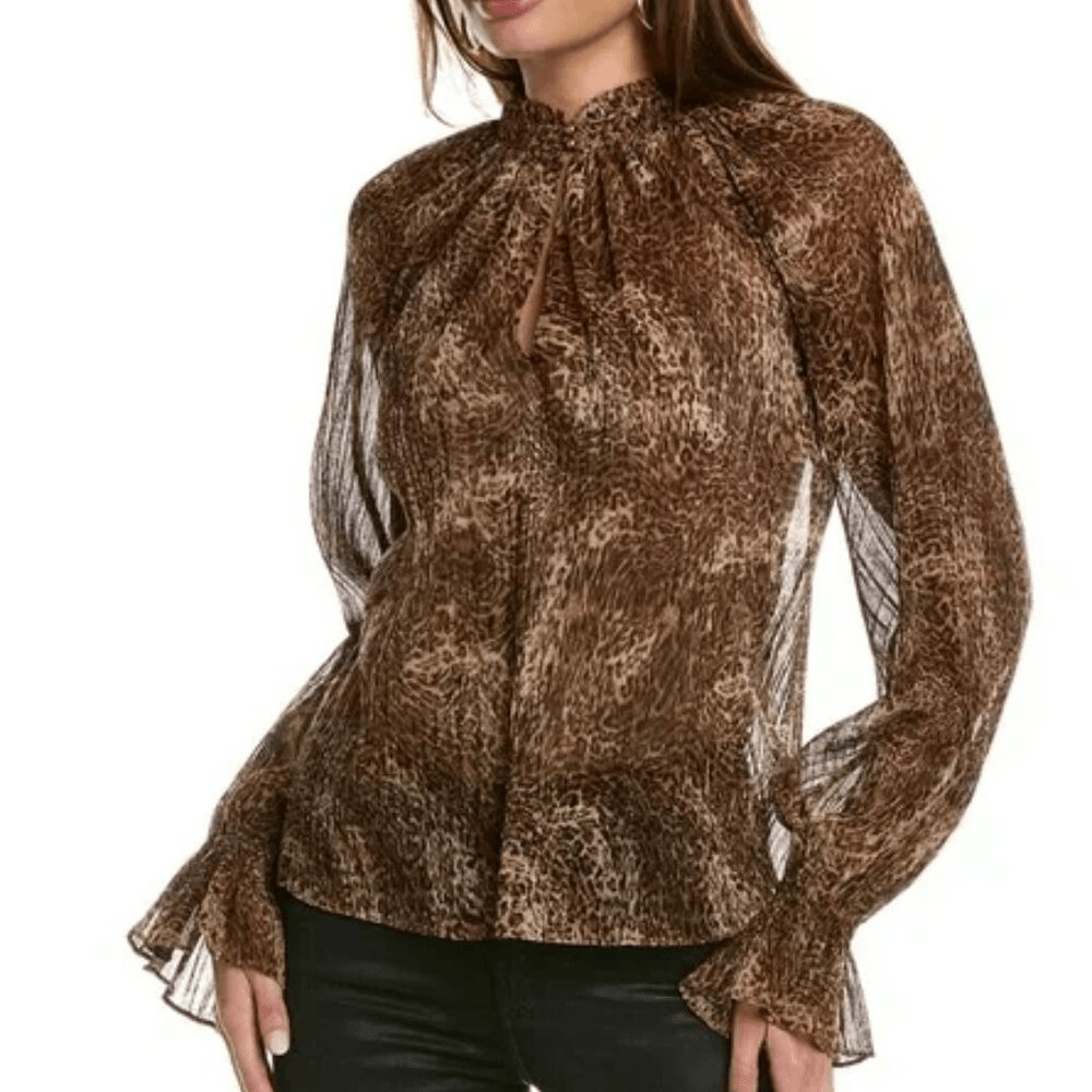 RAMY BROOK Animal Print Jolene Blouse Gold Threading NWT $325 Small