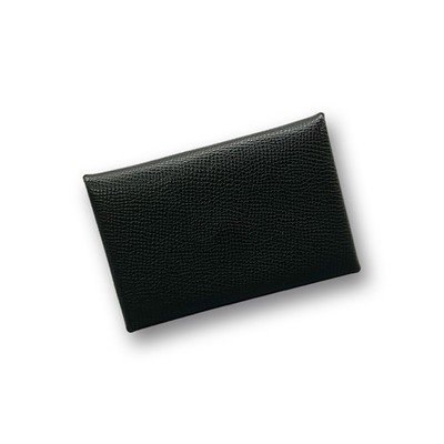 Authentic HERMES Calvi Card Case Black Epsom Leather From Japan