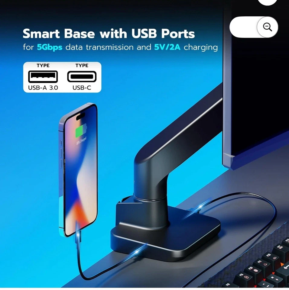 Ares Wing Heavy Duty Counterbalance Computer Monitor Arm GDT1004UC Black W/USB - Image 2 of 3