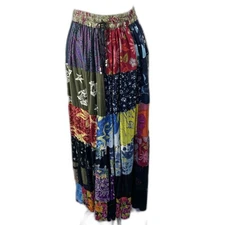 Boho Patchwork Wm's Skirt Sz Med Elastic Waist 100% Viskose Fabric Machine Wash