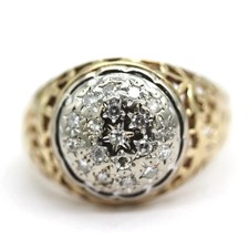 Stunning Men's 14k Yellow Gold Ornate Filagree Diamond Cluster Ring w/White Gold