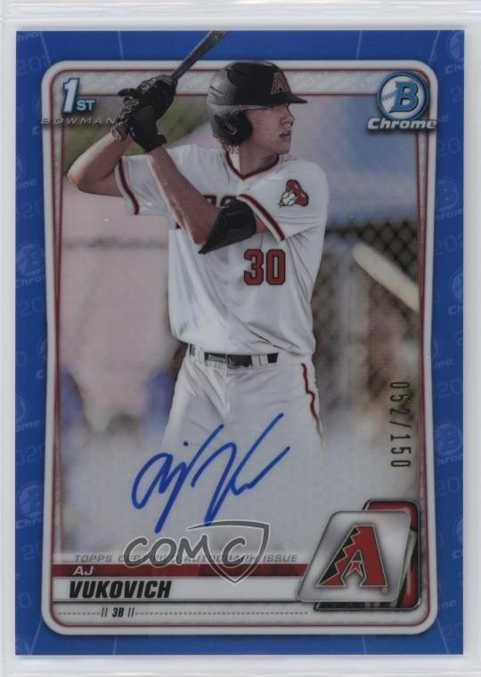 2020 Bowman Draft Chrome Picks Blue Refractor /150 AJ Vukovich #CDA-AV Auto 6fs