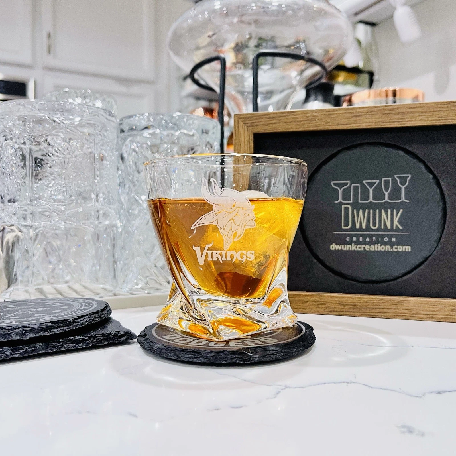 Engraved Minnesota Vikings Whiskey Glass - Twisted Whiskey Glasses