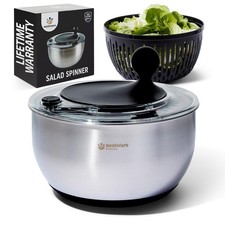 Stainless Steel Salad Spinner Lettuce Vegetable & Fruit Dryer 5L Capacity Non