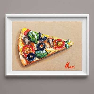Pizza Slice Painting Original Art Food Kitchen Decor Illustration