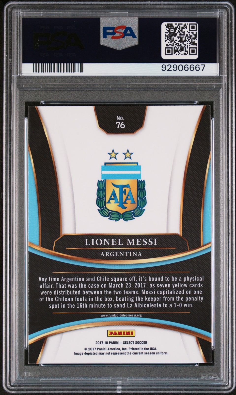 2017 PANINI SELECT #76 LIONEL MESSI PSA AUTHENTIC AUTO 10 view 2