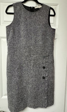 LOFT Women's Size 10 Sleeveless Sheath Tweed Style Dress Button & Ruffle Detail
