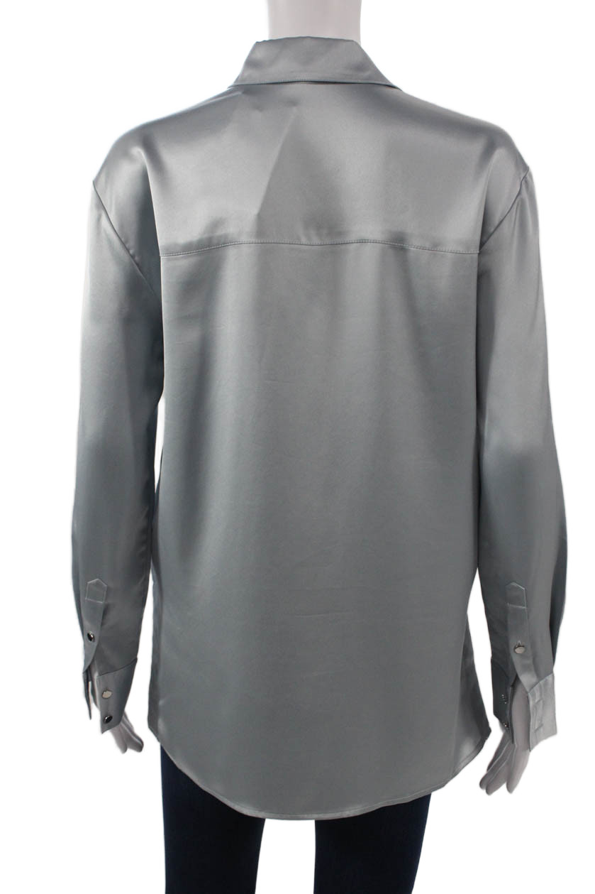 Toccin Womens Basic Collared Gray Long Sleeve But… - image 3