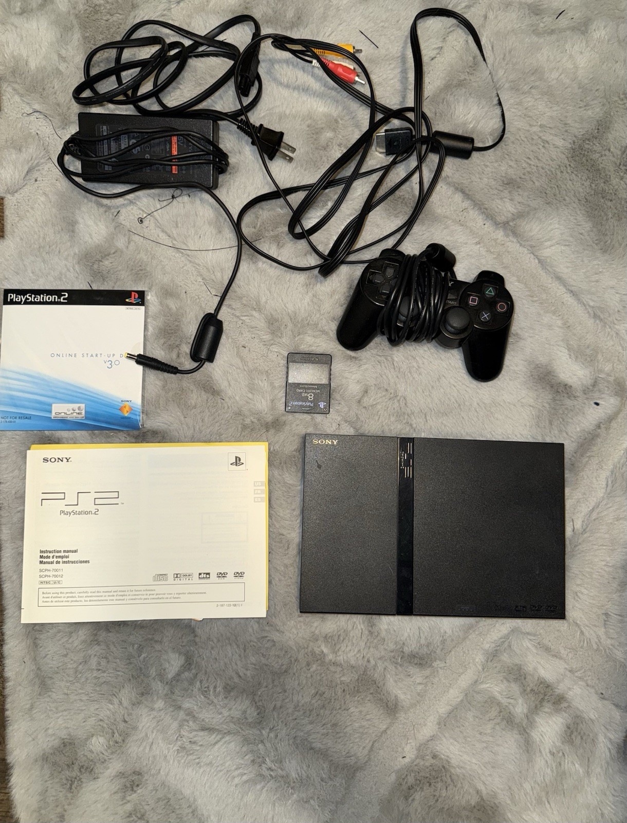 PS2 Slim SCPH-70012CB Complete in Box with Startup Disc Controller Memory Card