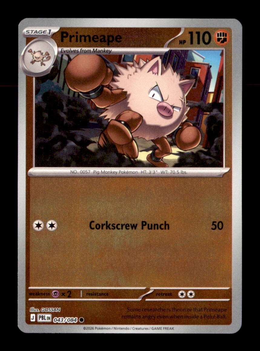 Primeape 043/084 Common Pitch Black Pokemon Reverse Holo Near Mint