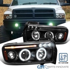 Fits Dodge 94-01 Ram 1500 2500 3500 Led Halo Projector Headlights Lamp Black Lr