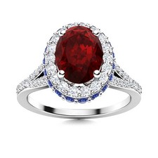 Split Shank Ring 7X5 MM Oval Garnet 925 Sterling Silver Solitaire Accents Ring