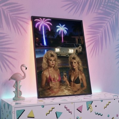 80s Miami Vice Framed Poster - Lamborghini Countach Retro Synthwave Art Print