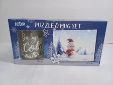 ICUP "Baby It's Cold Outside" Glass Mug & Snowman  Puzzle Gift Set New In Box 