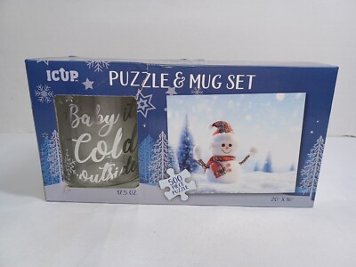 ICUP ''Baby It's Cold Outside'' Glass Mug & Snowman  Puzzle Gift Set New In Box 