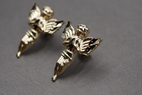 10K Solid Yellow Gold 0.88" Diamond Cut Praying Angel Stud Earring. Men Women - Picture 3 of 10
