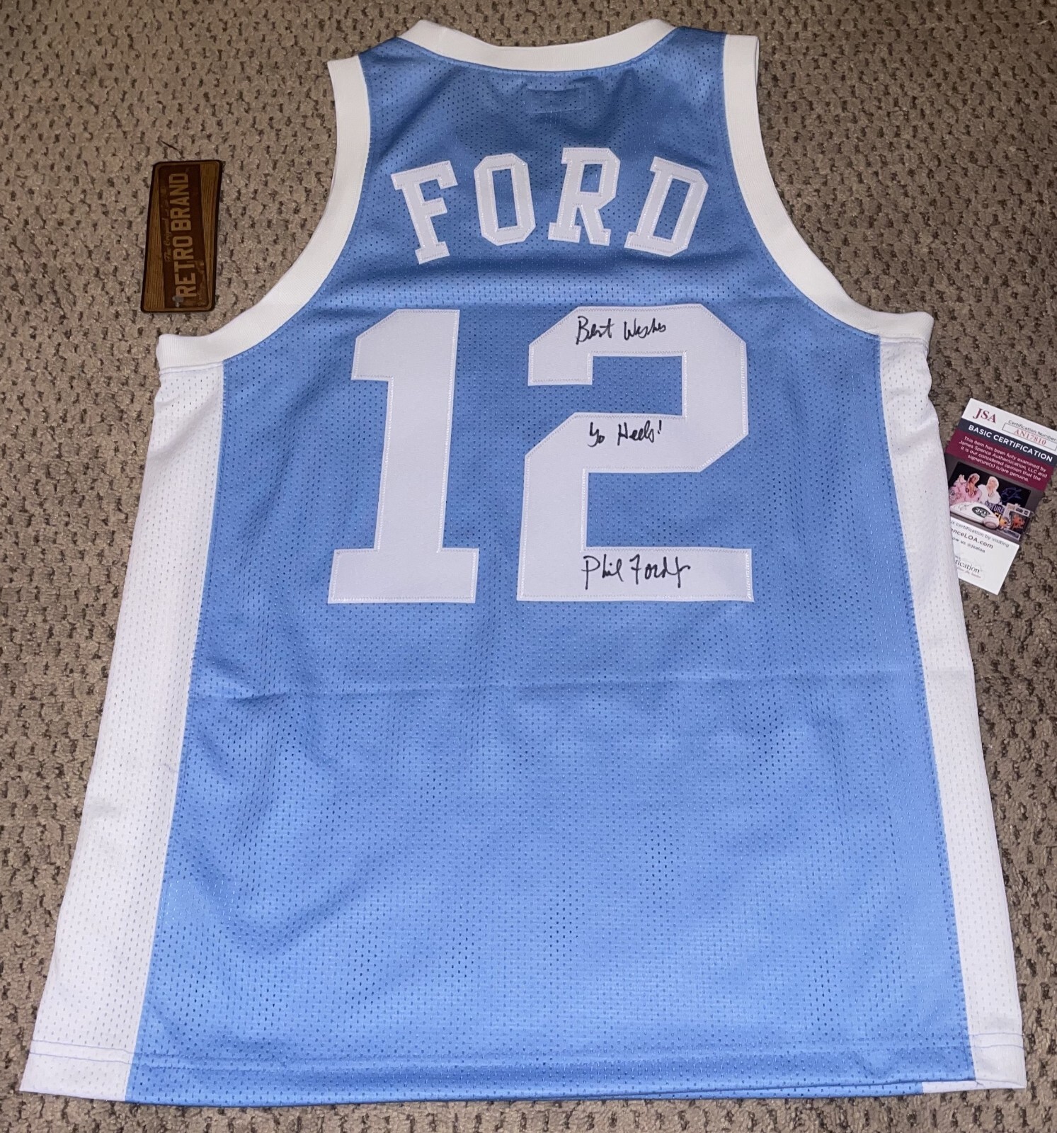 PHIL FORD SIGNED UNC JERSEY AUTOGRAPH BASKETBALL JSA NORTH CAROLINA TAR HEELS M 
