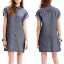 MADEWELL Blue Gray Chambray Linen Blend Rolled Sleeve Button Up Tunic Dress XS