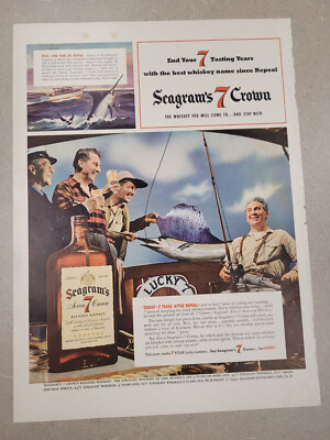 1941 VTG Orig Magazine Ad Seagram's 7 Crown 7 Years After Repeal Sea Fishing