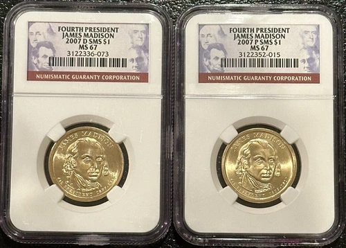 2007 P & D James Madison Presidential Dollar Coin NGC SMS MS67 SATIN