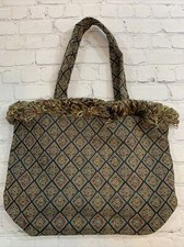 Vintage Hand Made Tapestry Purse Lined Shoulder Bag Hand Bag Fringe Detail