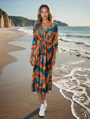 Empire Dress Boho Tie-Dye Maxi Dress Flowy Dopamine Funky Estee Brown Paris S