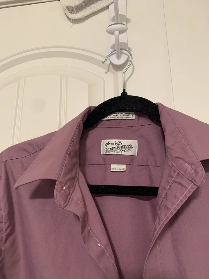 Camisa de Vestir Púrpura Vintage Sears And Roebuck Abotonada Talla 15 1/2 Foto 2 de 4