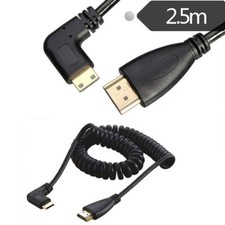 8FT 2.5m 90 Degree Angle Mini HDMI Male to HDMI Male Stretch Coiled Cable Cords