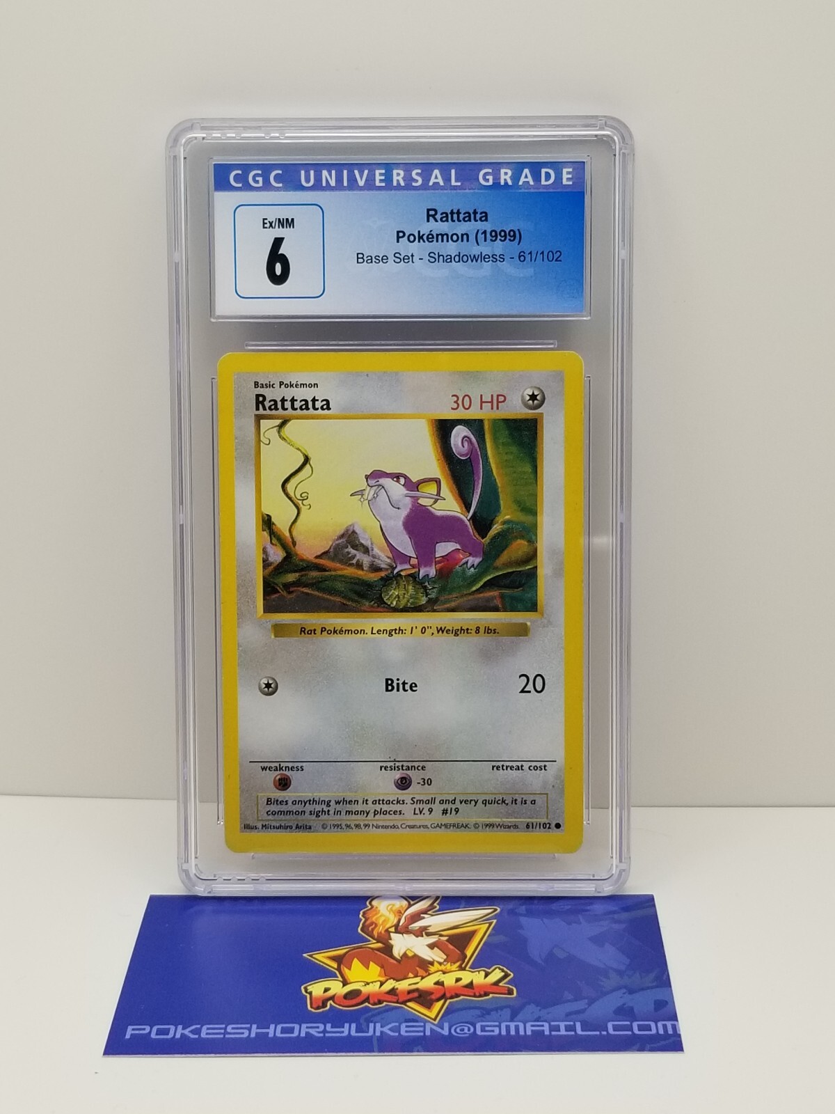 Pokemon 1999 CGC 6 Base Set Shadowless Rattata 61/102